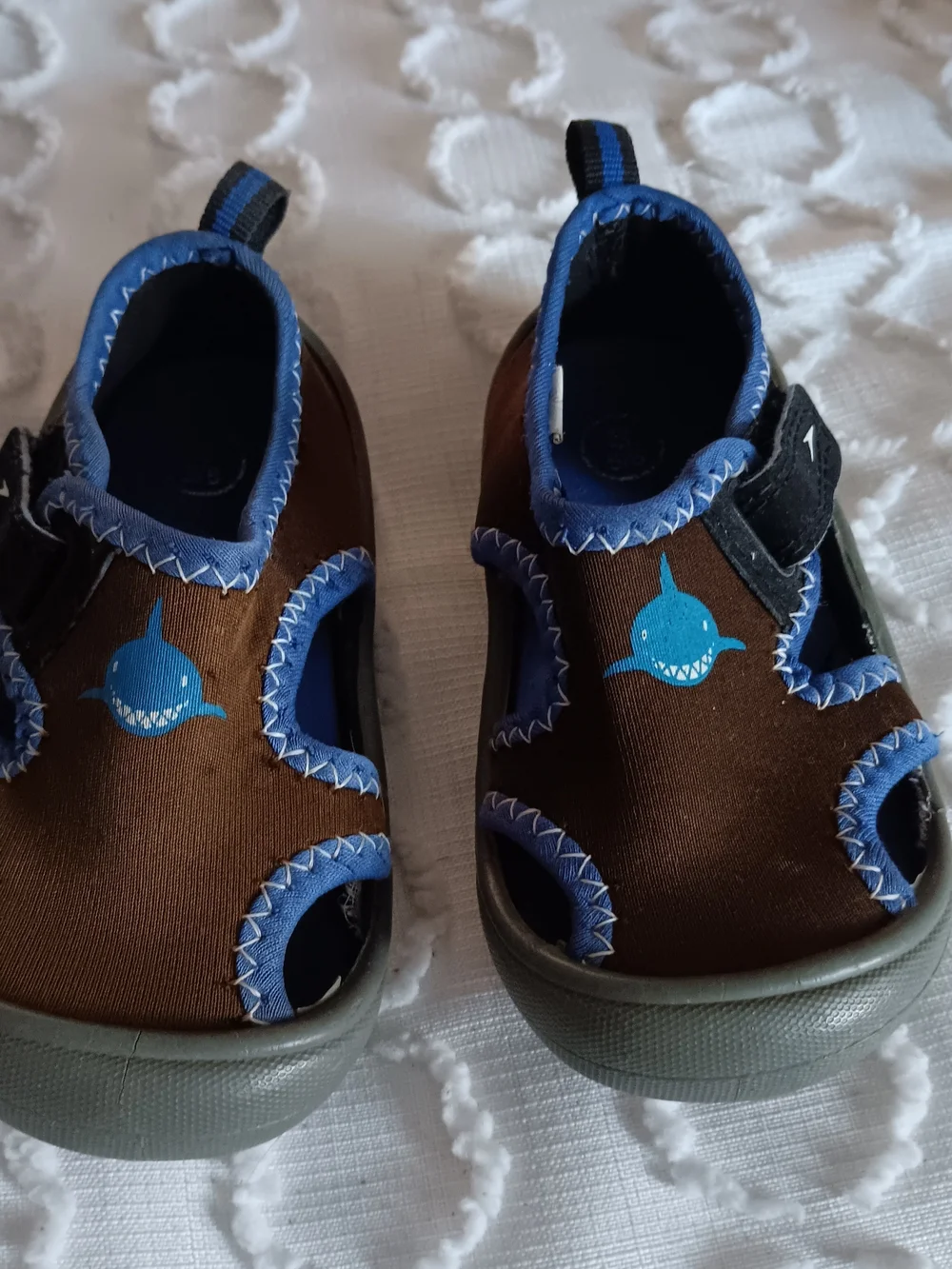 Kids Brown and Blue Shark Slip-On Sandals