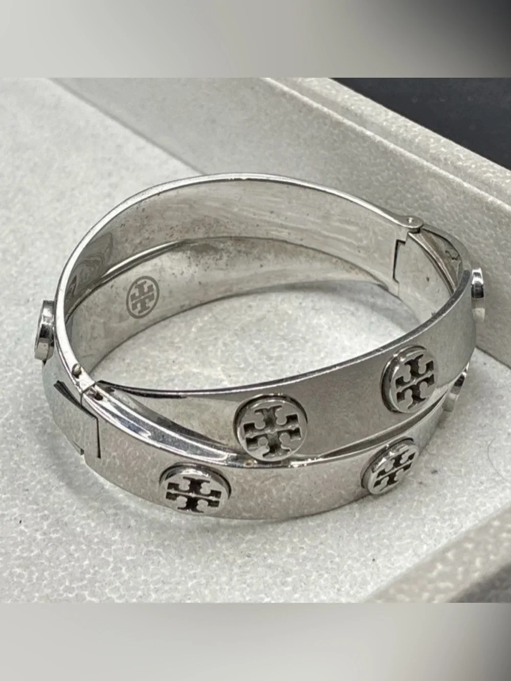 Tory Burch Double Wrap Hinged Bangle with Stud Logo