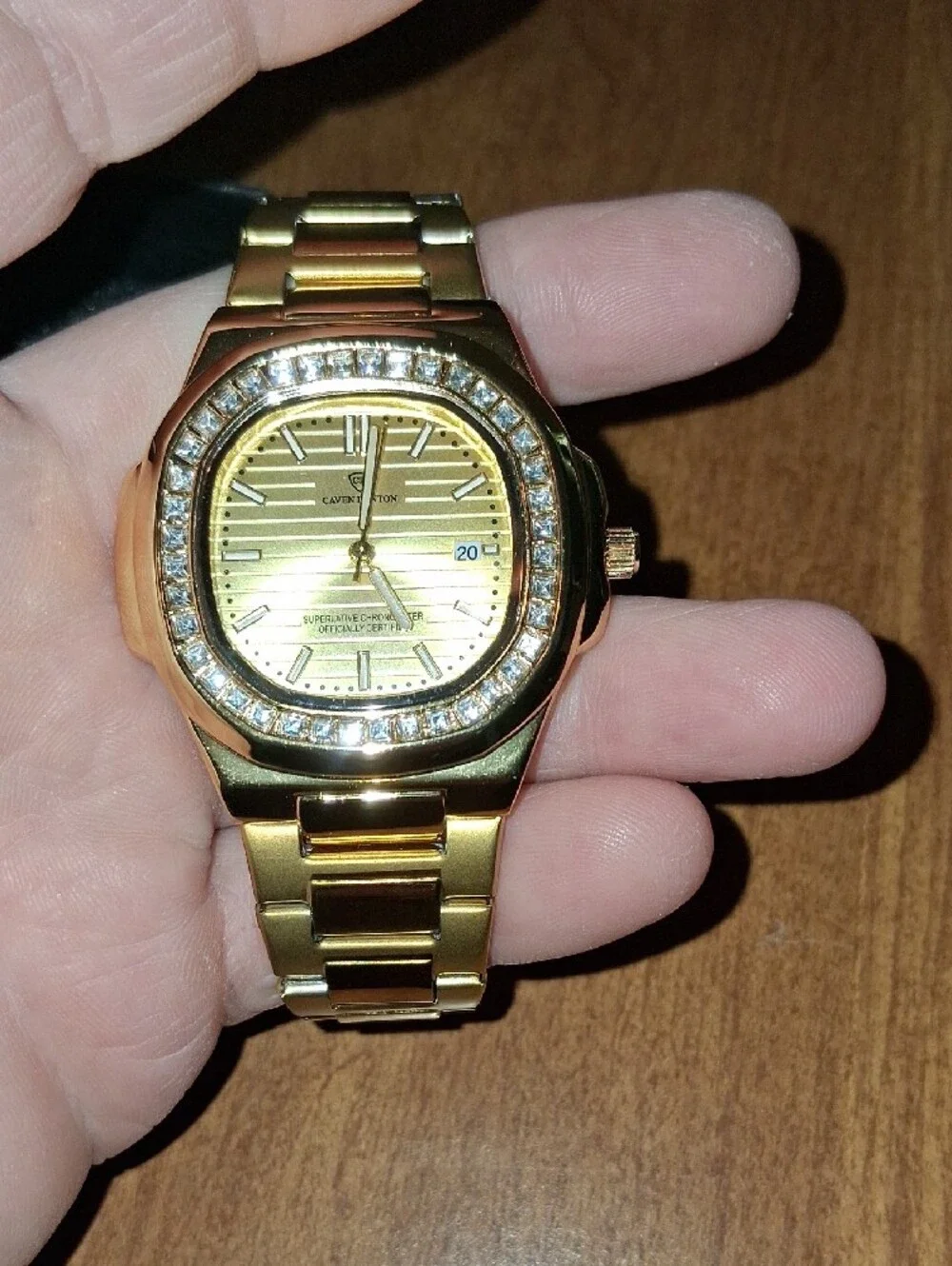 Gold-Tone Men's Bracelet Watch with Crystal Bezel