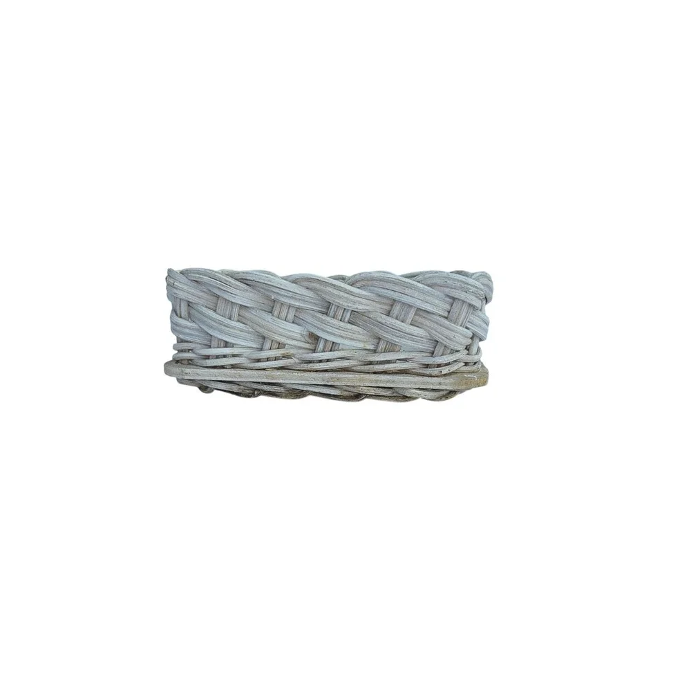 Vintage Distressed White Woven Wicker Wood Small Rectangular Basket Trinket Dish