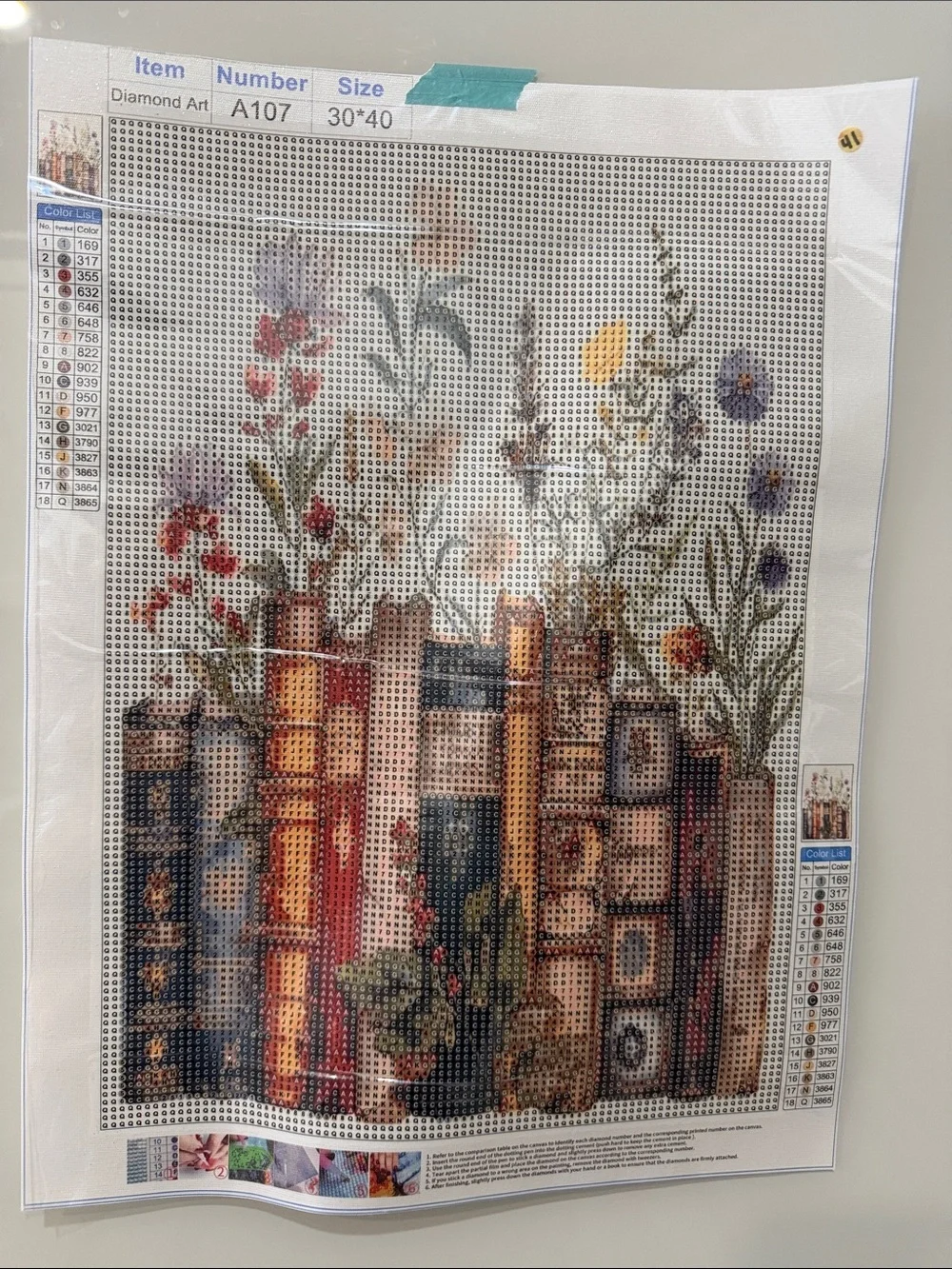 Floral Bookshelf Diamond Art Painting Kit 30x40cm