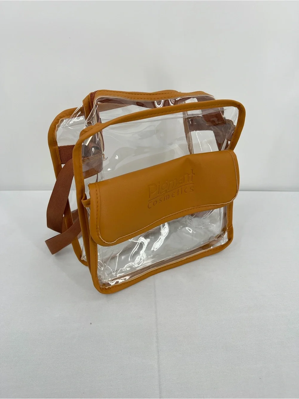 Clear pvc Crossbody Stadium Approved Travel concert game day Makeup Bag Brown
