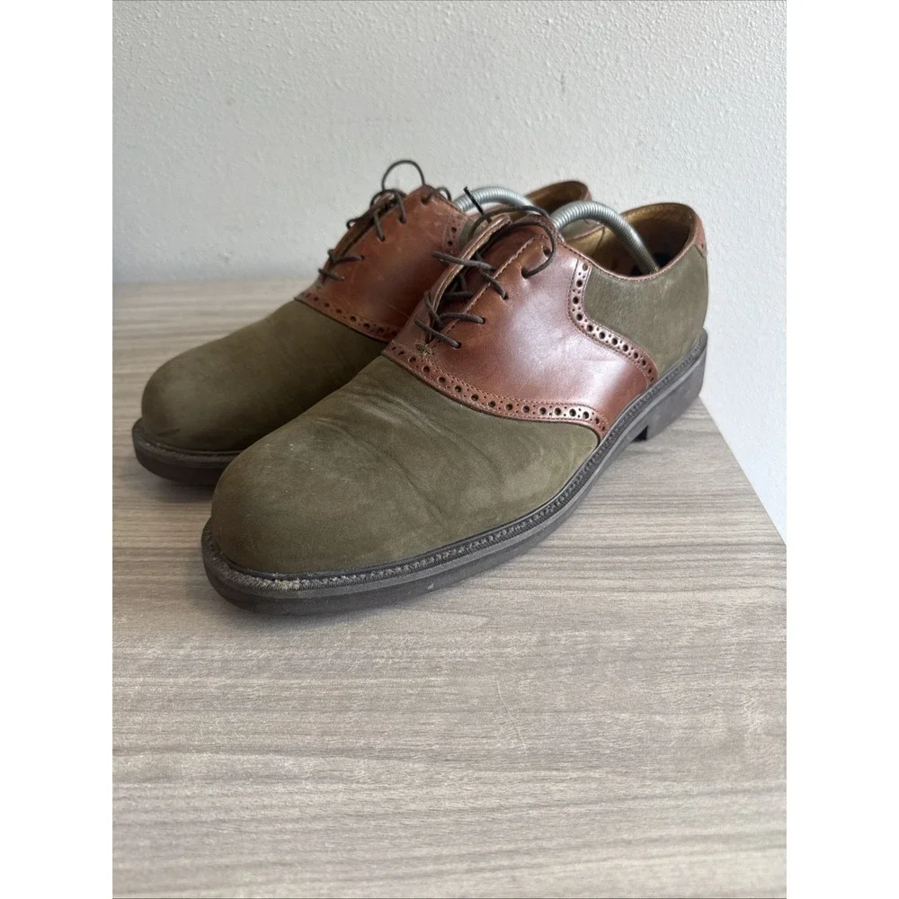 FLORSHEIM Comfortech Two Tone Green Tan Saddle Shoes Oxfords Men's Sz 12 D Dress