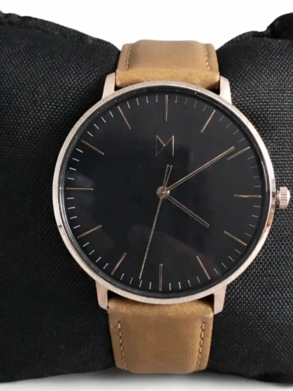 MVMT Mens Legacy Slim Brown Leather Strap Watch 42mm Black Dial Quartz
