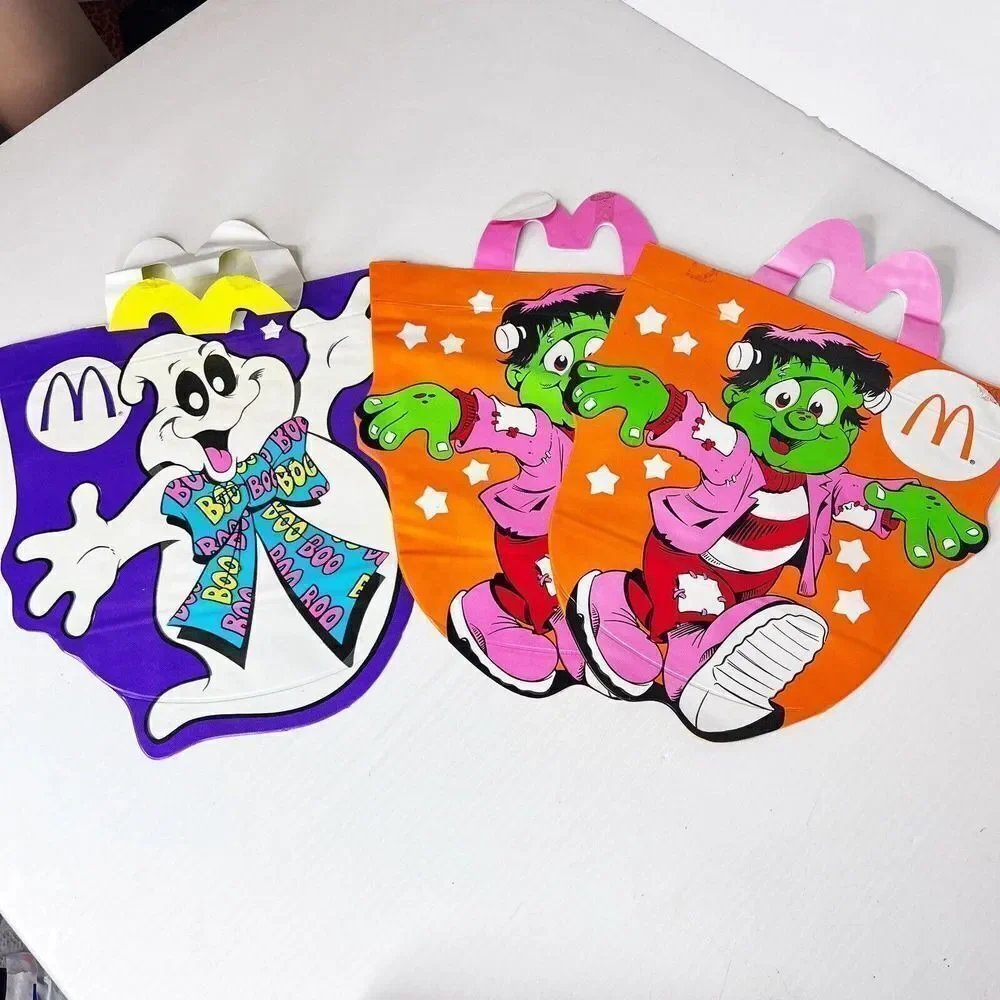 3Vintage 1990 McDonalds Halloween Vinyl Trick-or-Treat Happy Meal Bag 3 pack NOS