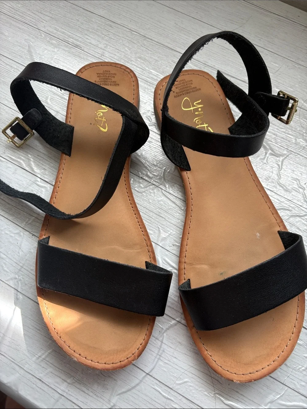 Black Leather Ankle-Strap Women's Sandals