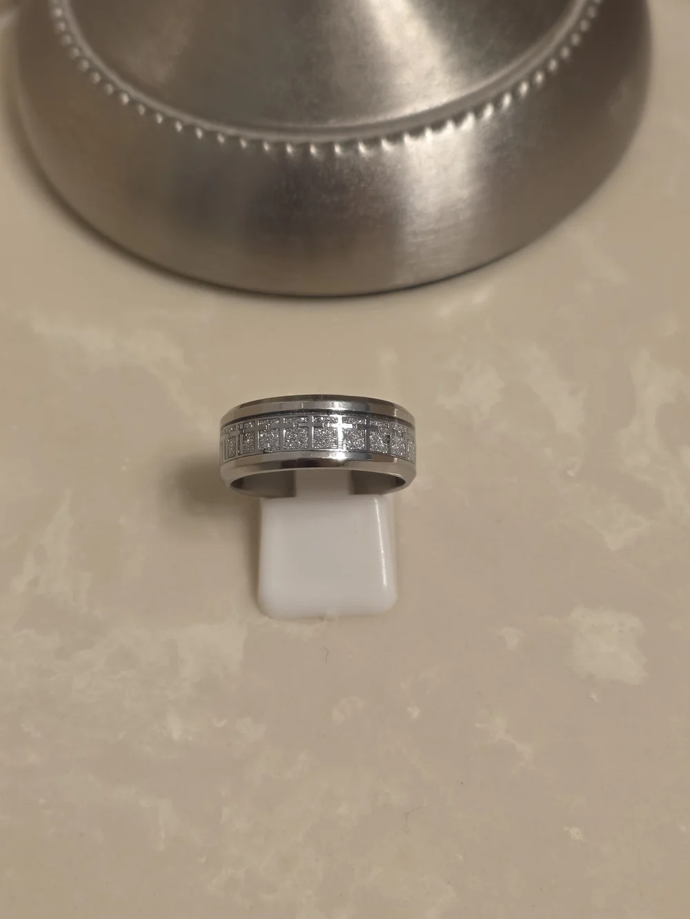 Men's Brushed Silver Stainless Steel Cross Ring Size 8