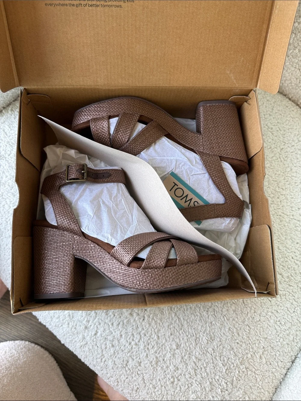 TOMS Majorca Ankle Strap Platform Sandal hot chocolate raffia size 6.5 NWT