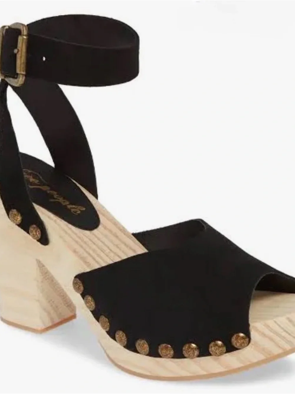 Free People Pasadena Black Suede Ankle-Strap Platform Sandal with Gold Studs