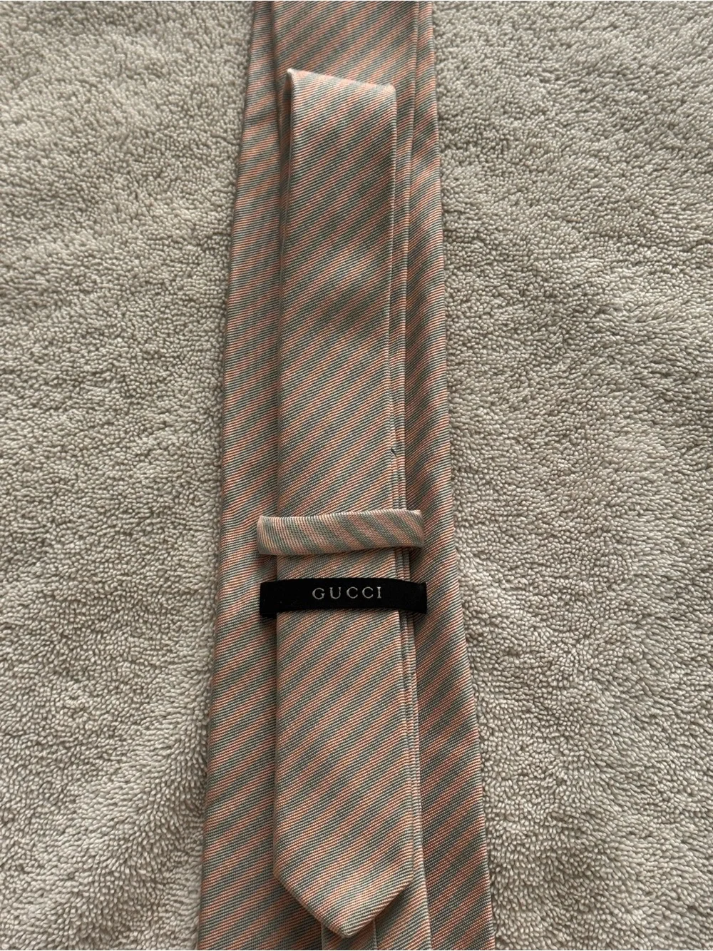 Gucci Men’s Striped Silk Tie in Peach and Light Blue