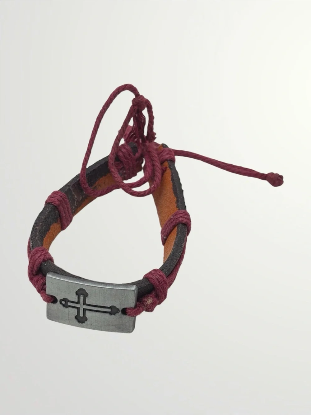 Leather Cross Plate Bracelet
