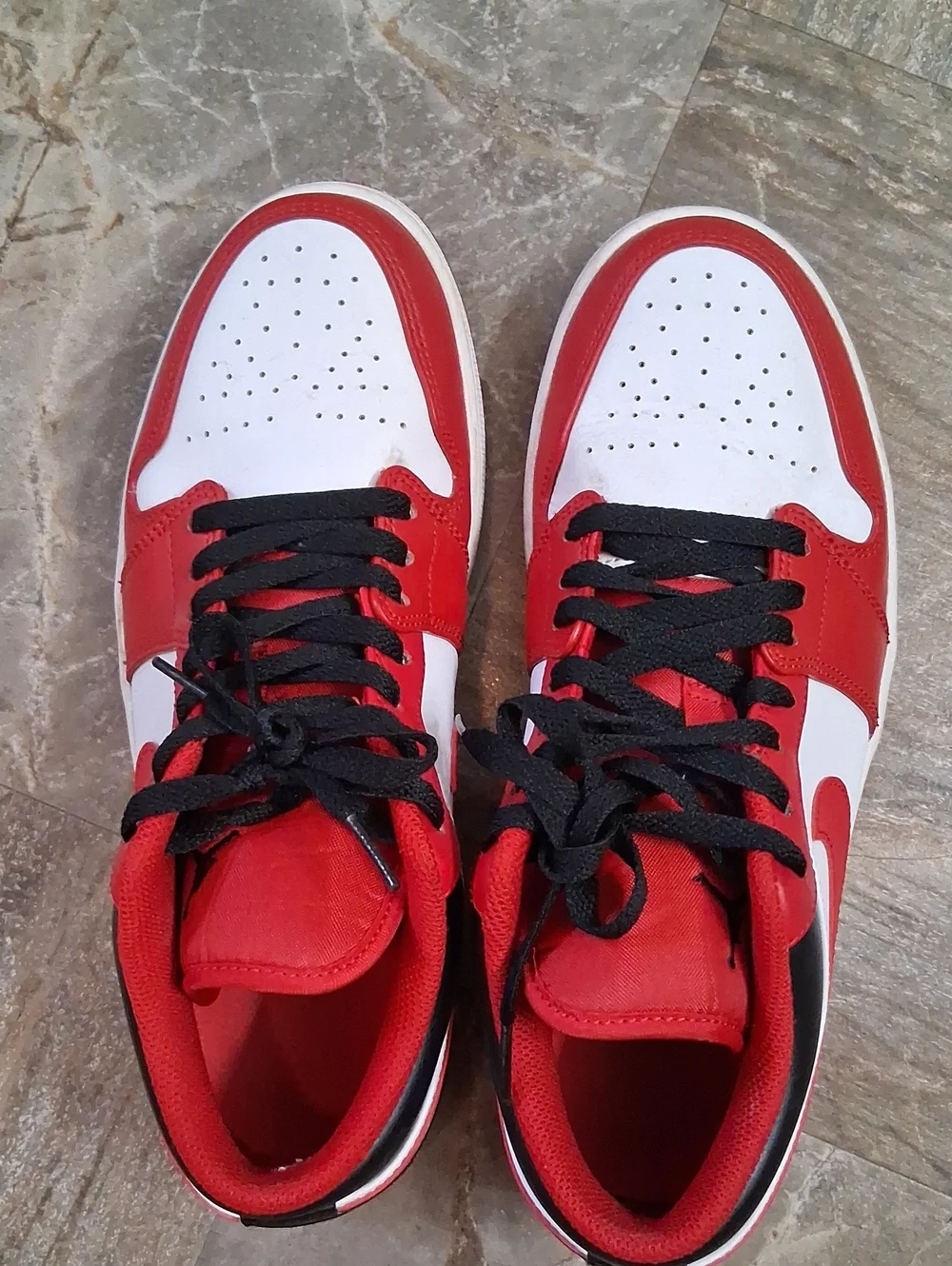 Jordan White and Gym Red Low Sneakers
