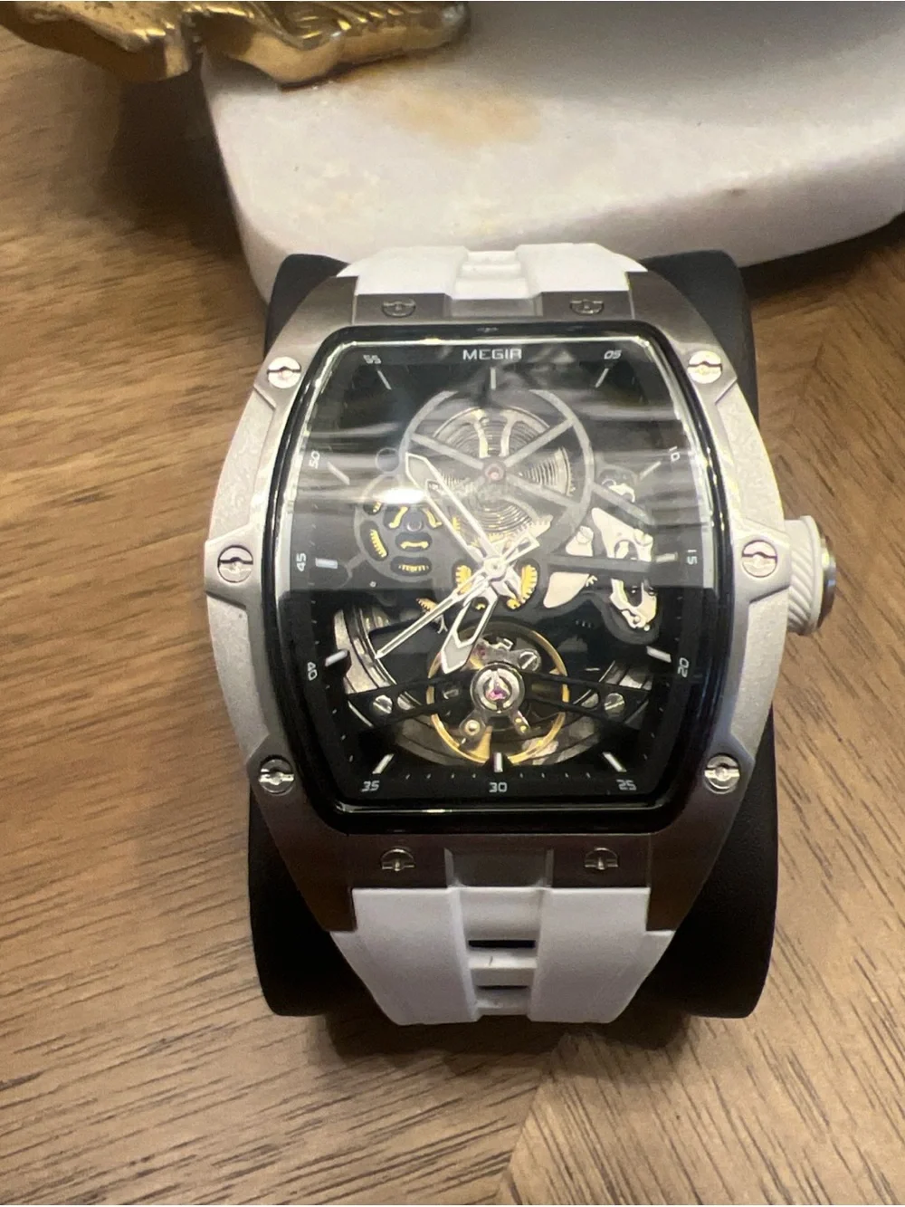 White Men's Skeleton Sport Watch
