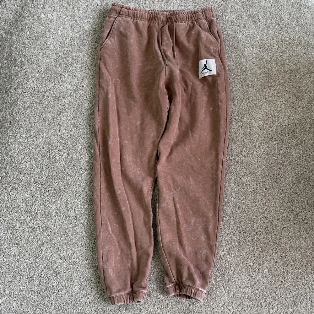 Jordan Flight Sweatpants Mens Medium Brown Tie Dye Terry Joggers Elastic Waist