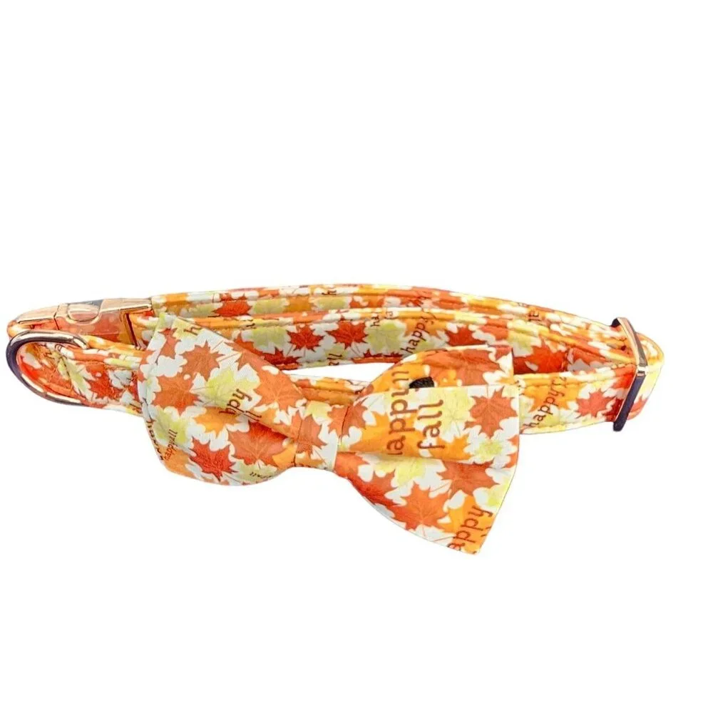 Dog BowTie Collar Classic Maple Leaf Pattern Adjustable Comfortable Collar Large