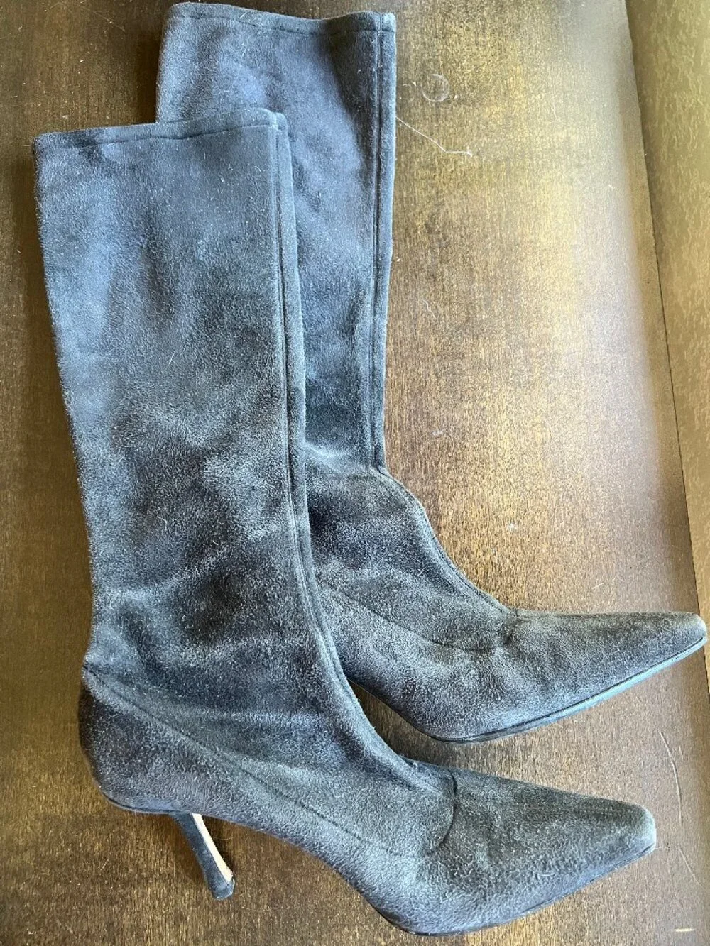 Jimmy Choo Black Suede Knee High Pointed Toe Boots Size 39 Made in Italy