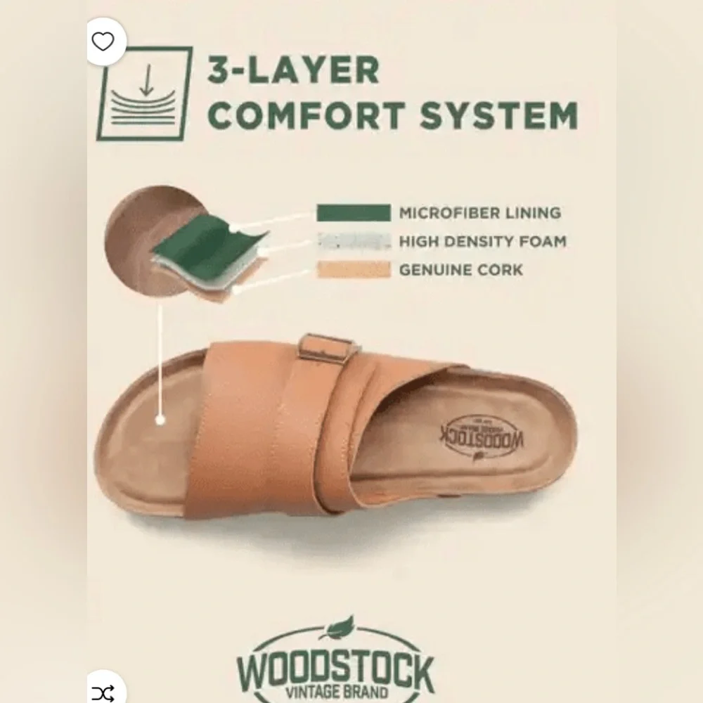 WOODSTOCK Mens Leather Sandals Size 12M Tan Color Skip On New