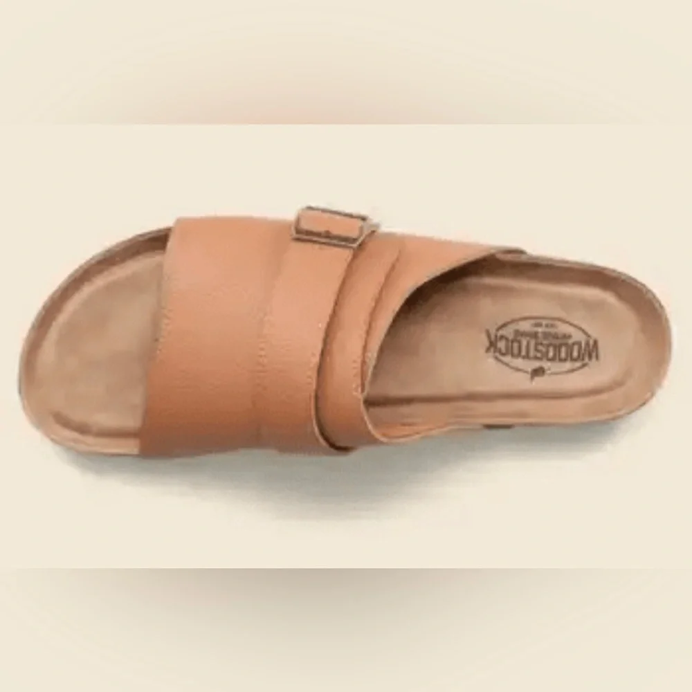 WOODSTOCK Mens Leather Sandals Size 12M Tan Color Skip On New