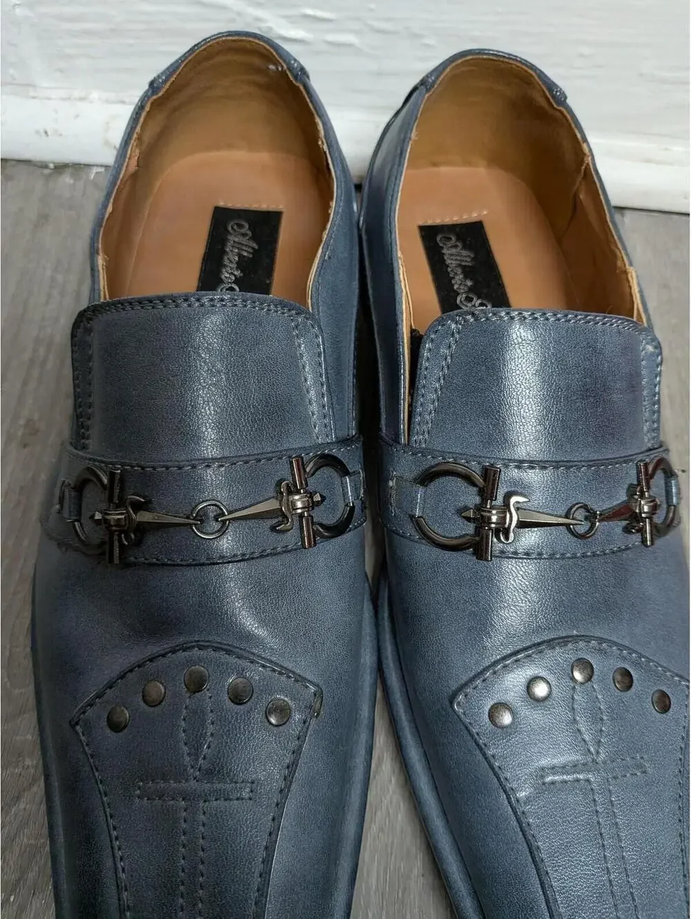 Alberto Fellini Shoes Mens Size 6.5 Blue Slip On Studded Cross Dress Oxford