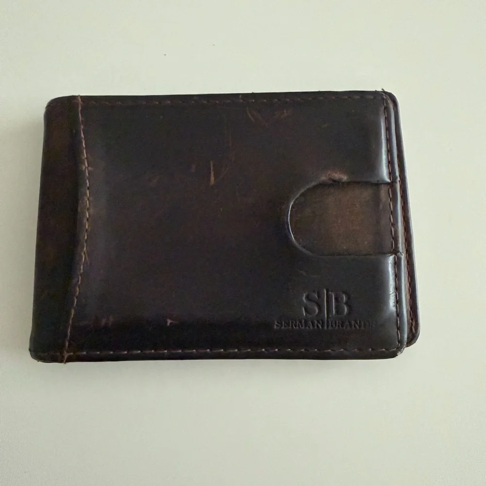 Dark Brown Leather Money Clip Wallet RFID Card Holder Serman Brands