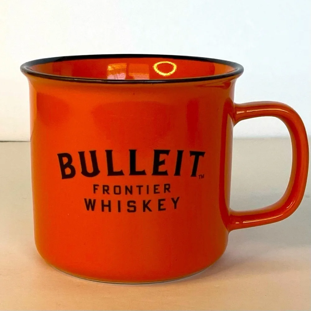 Bulleit Frontier Bourbon Whiskey Orange w/ Black Rim Ceramic Cups Mug