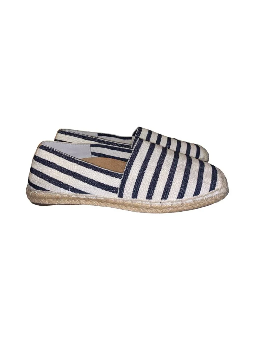 Vionic Navy and White Striped Espadrille Flats