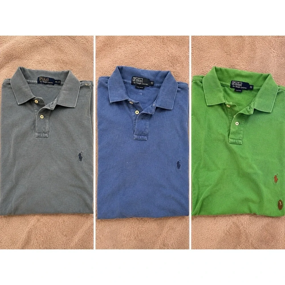 3 Polo Ralph Lauren Men's Polo Shirts TallXL Blue Gray Green Cotton Short Sl