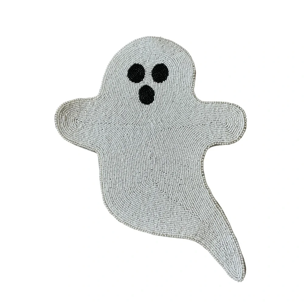 Tahari Beaded White Ghost Placemat Charger 17in Chic Halloween Decor NEW