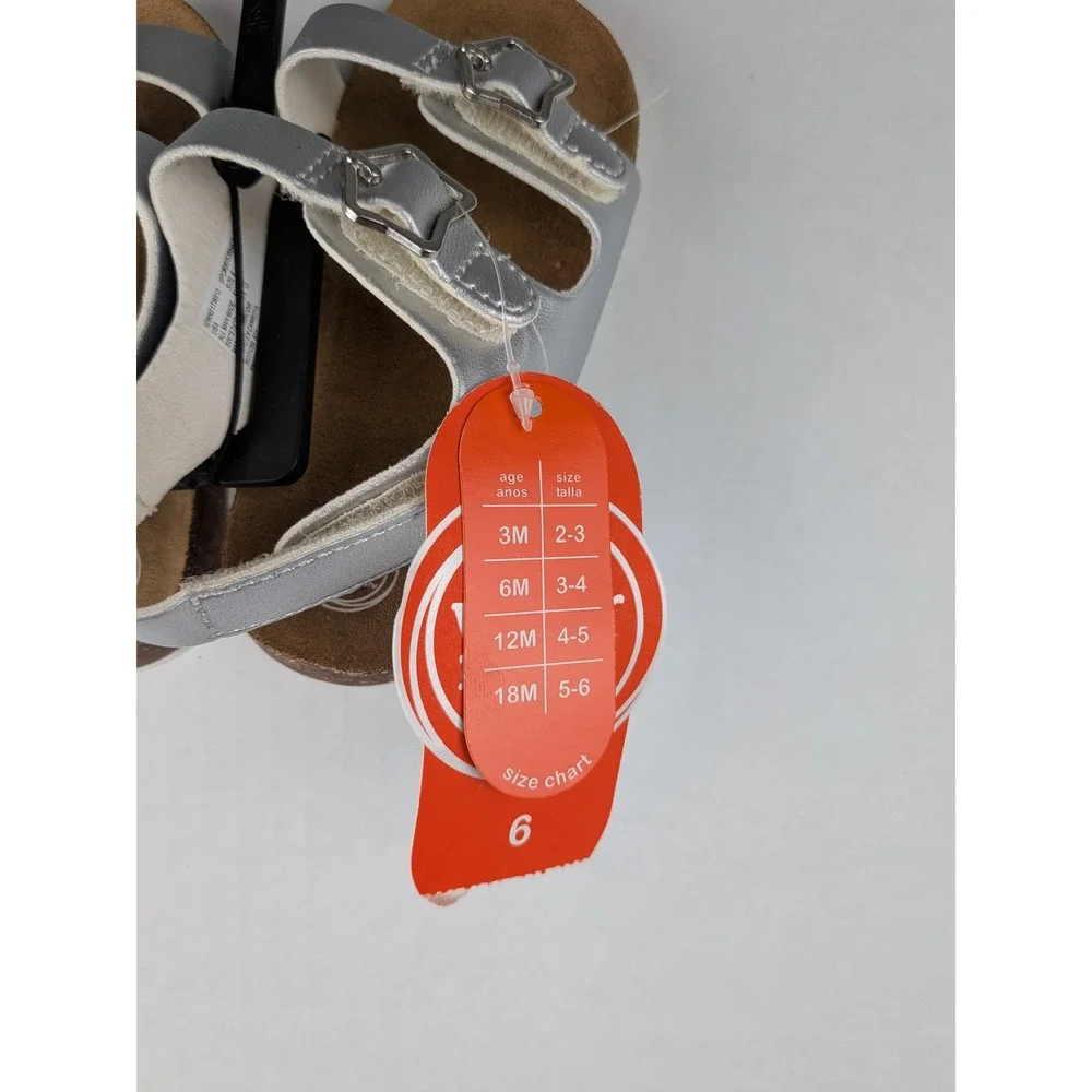 Wonder Nation Toddler Girls Silver Star Buckle Footbed Sandals Size 6 NWT