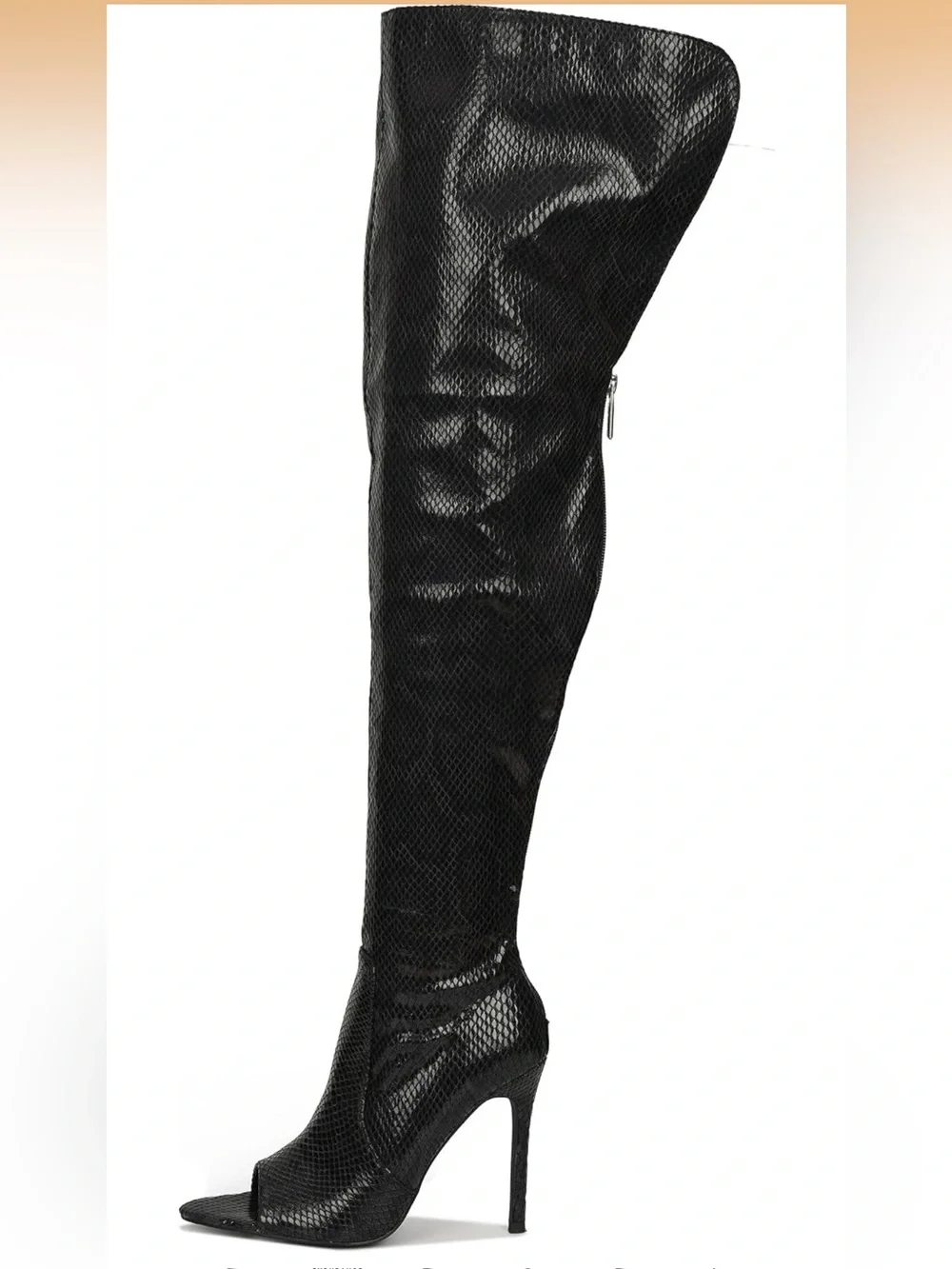 Cape Robbin Black Over-The-Knee Faux Snakeskin Stiletto Boots