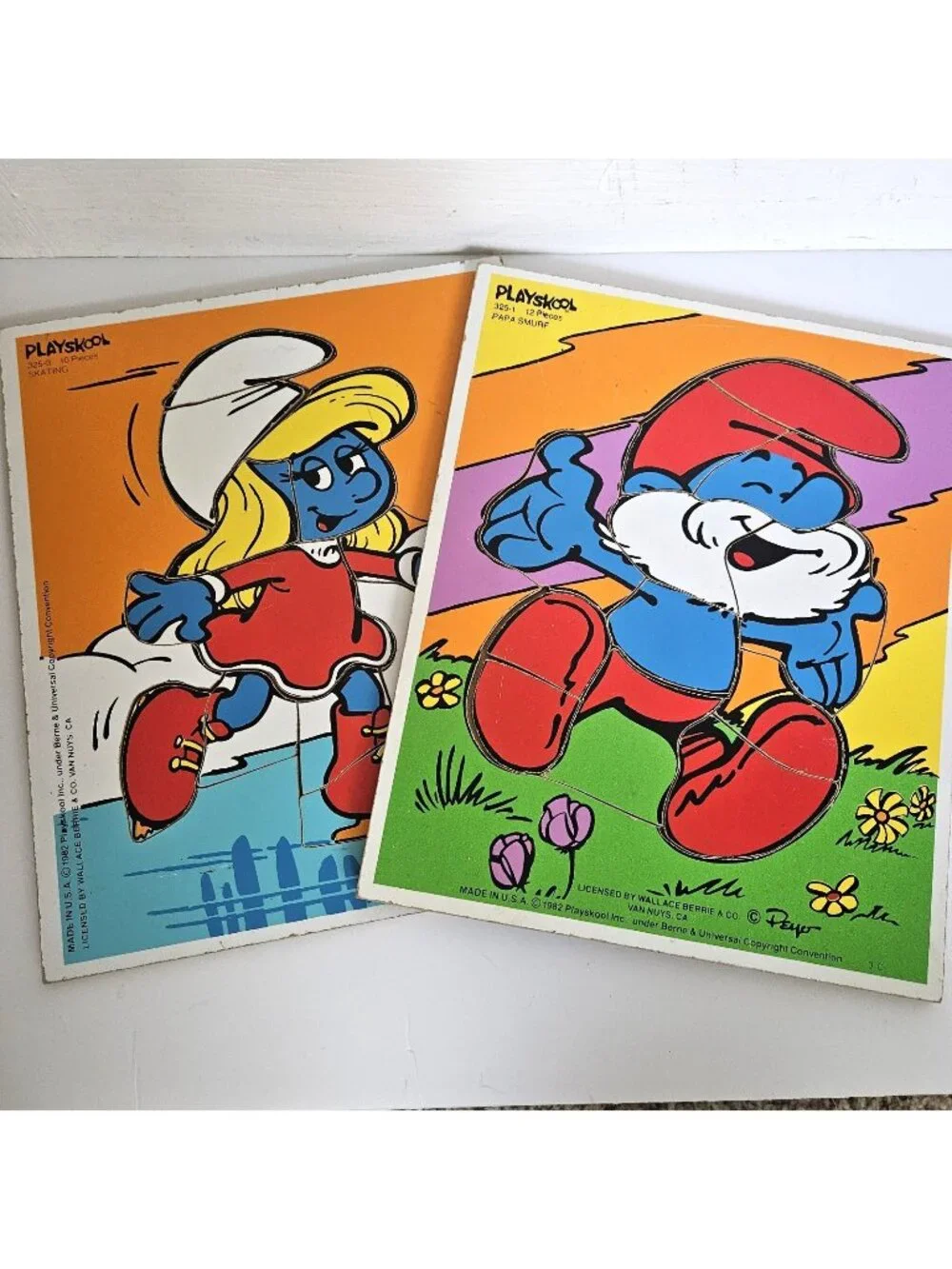 Vintage 1980s Smurfs Playskool Wooden Puzzles Papa Smurfette Lot 2