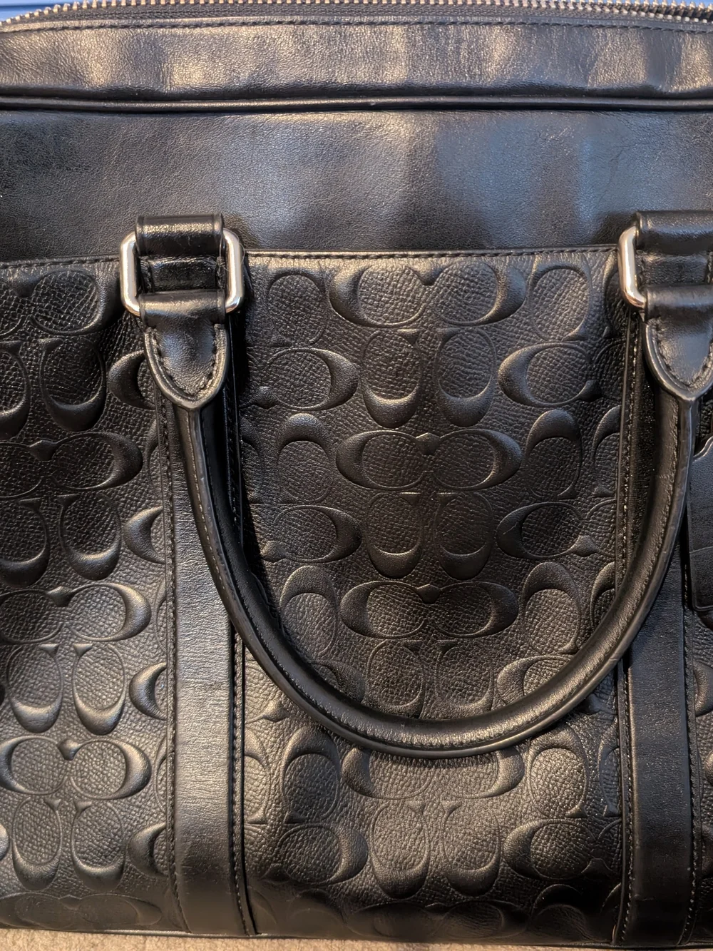 Coach Men's Black Signature Embossed Leather Briefcase
