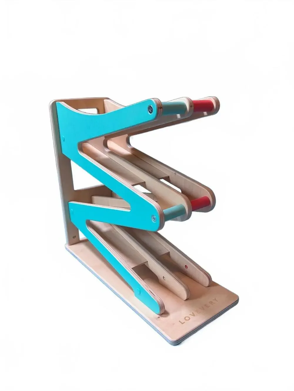 Lovevery Wooden Car Ramp Toy with Colorful Tracks