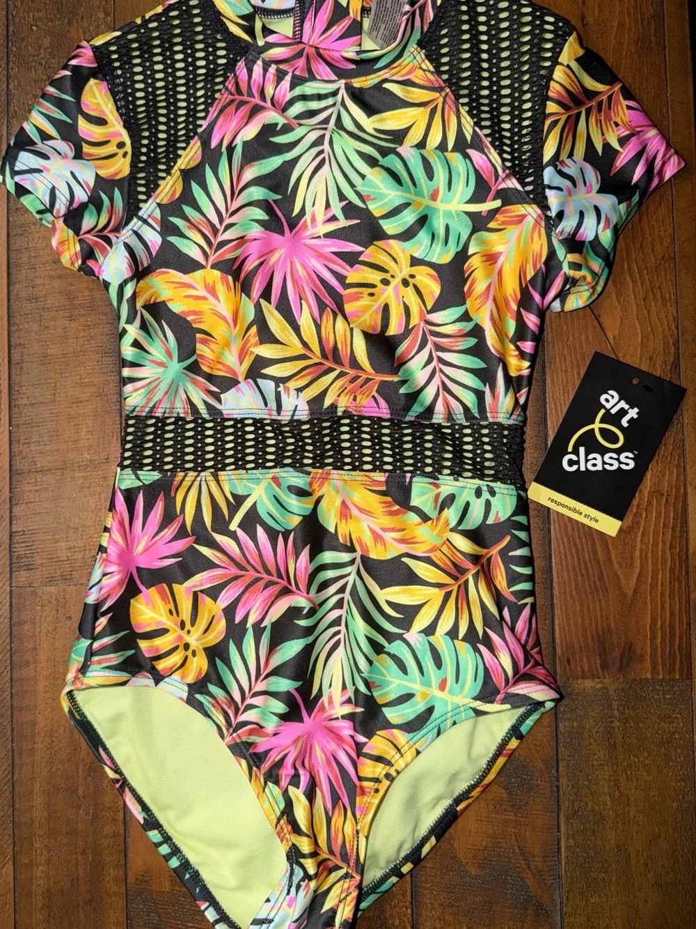 art class Neon Tropical Leaf One-Piece