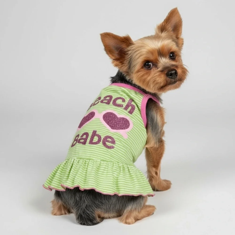 Striped Sunglasses Ruffled Dog Dress