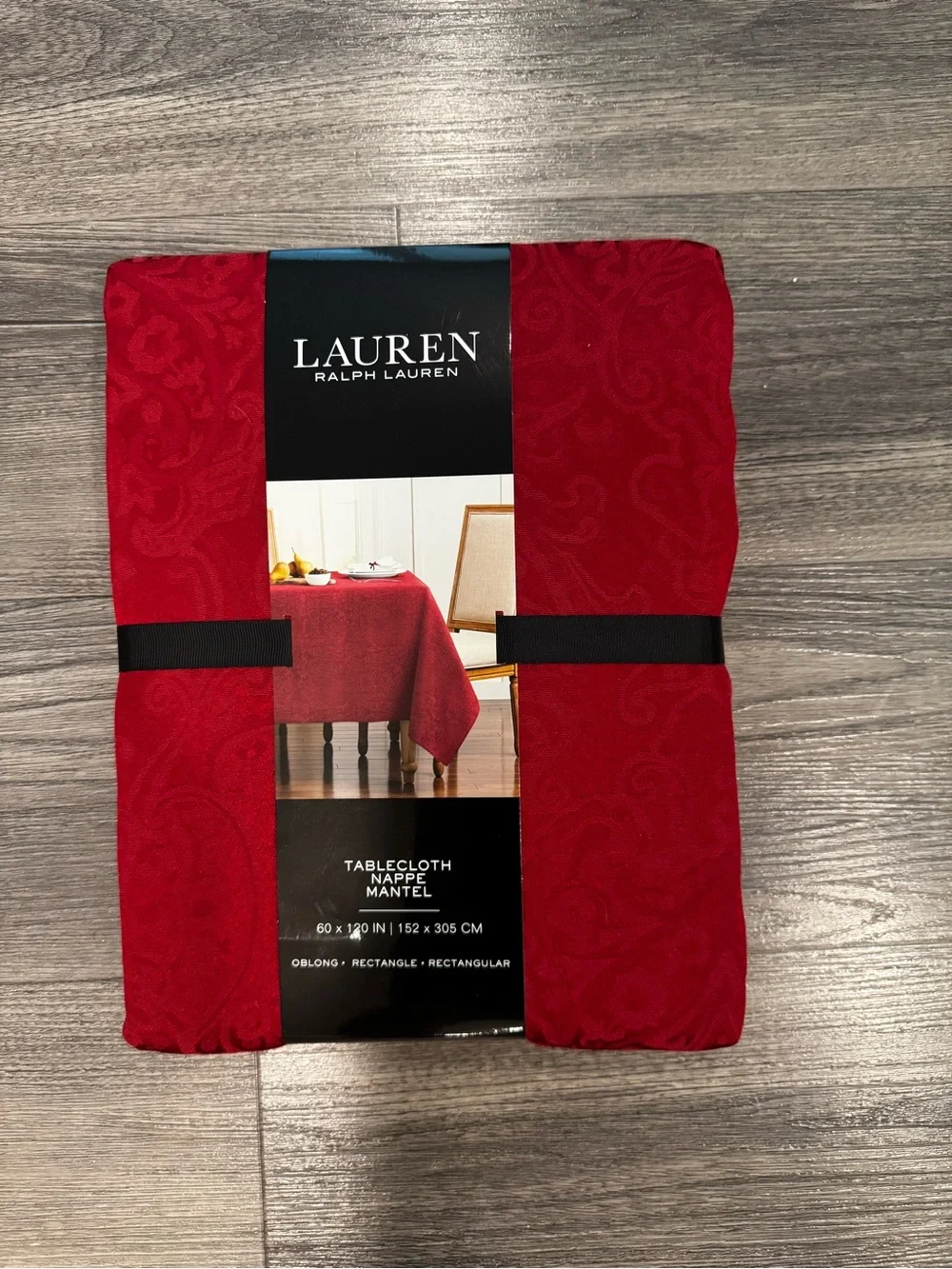 Lauren Ralph Lauren Red Damask Oblong Rectangular Tablecloth 60 in X 120 in NEW