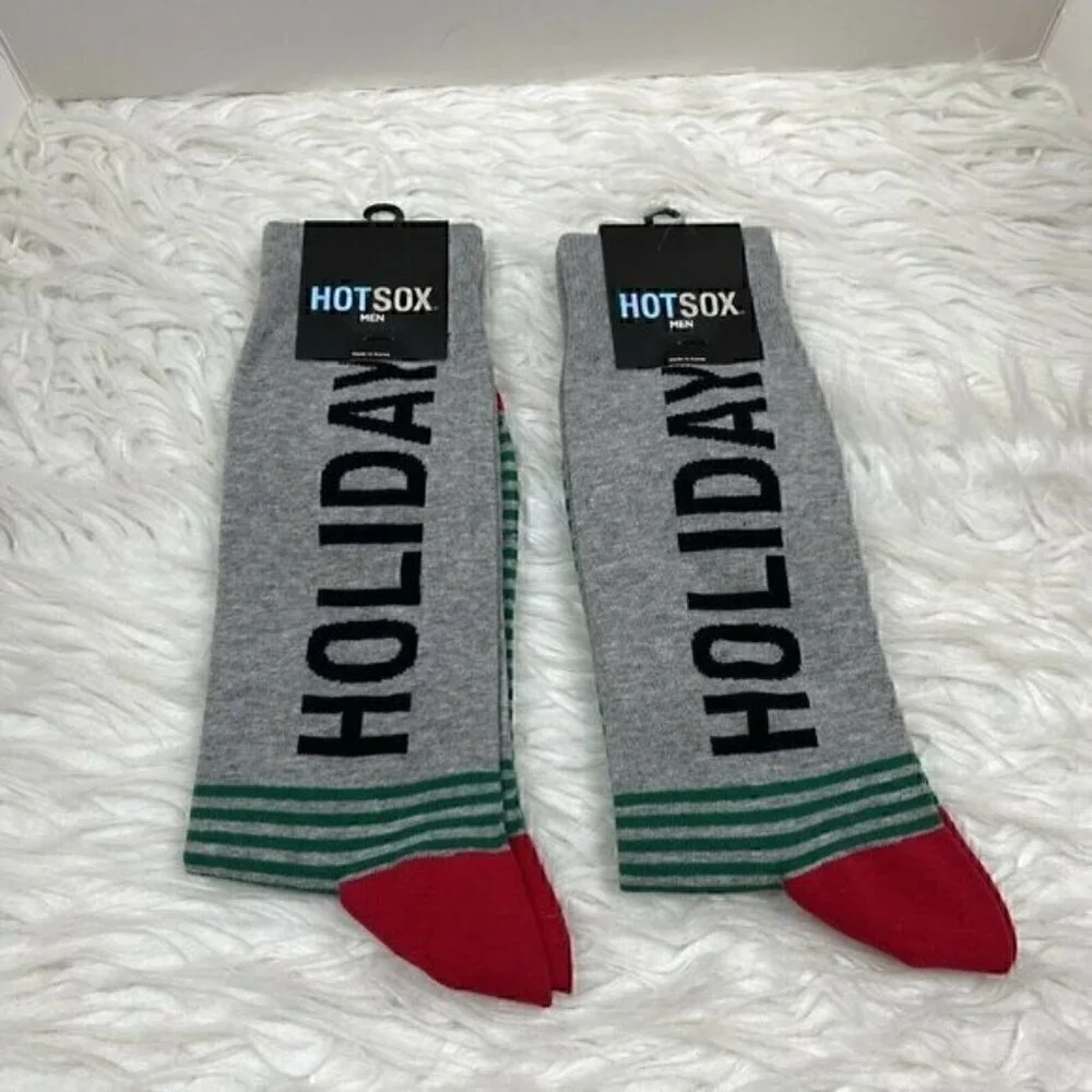 NEW HOT SOX Crew Socks Set of 2 Mens Size 10-13 “Holiday