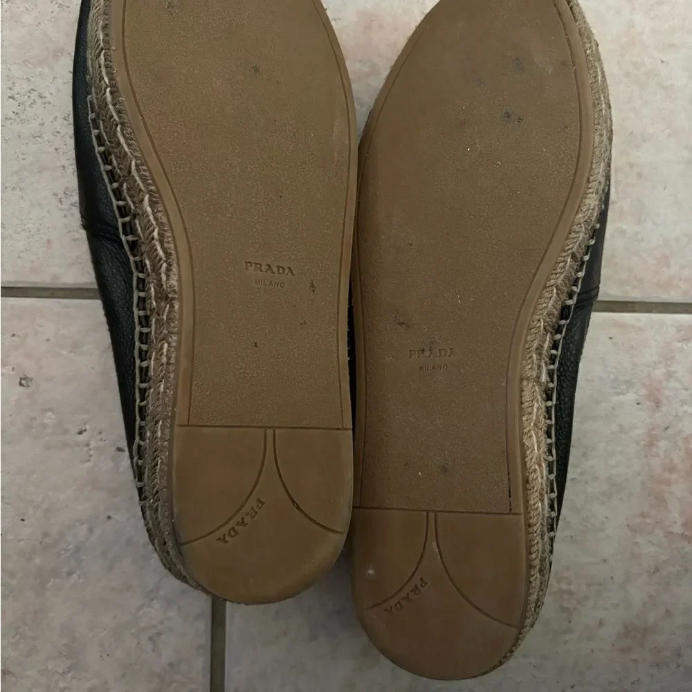 Prada espadrilles open toe platform shoes big logo sandals leather flats