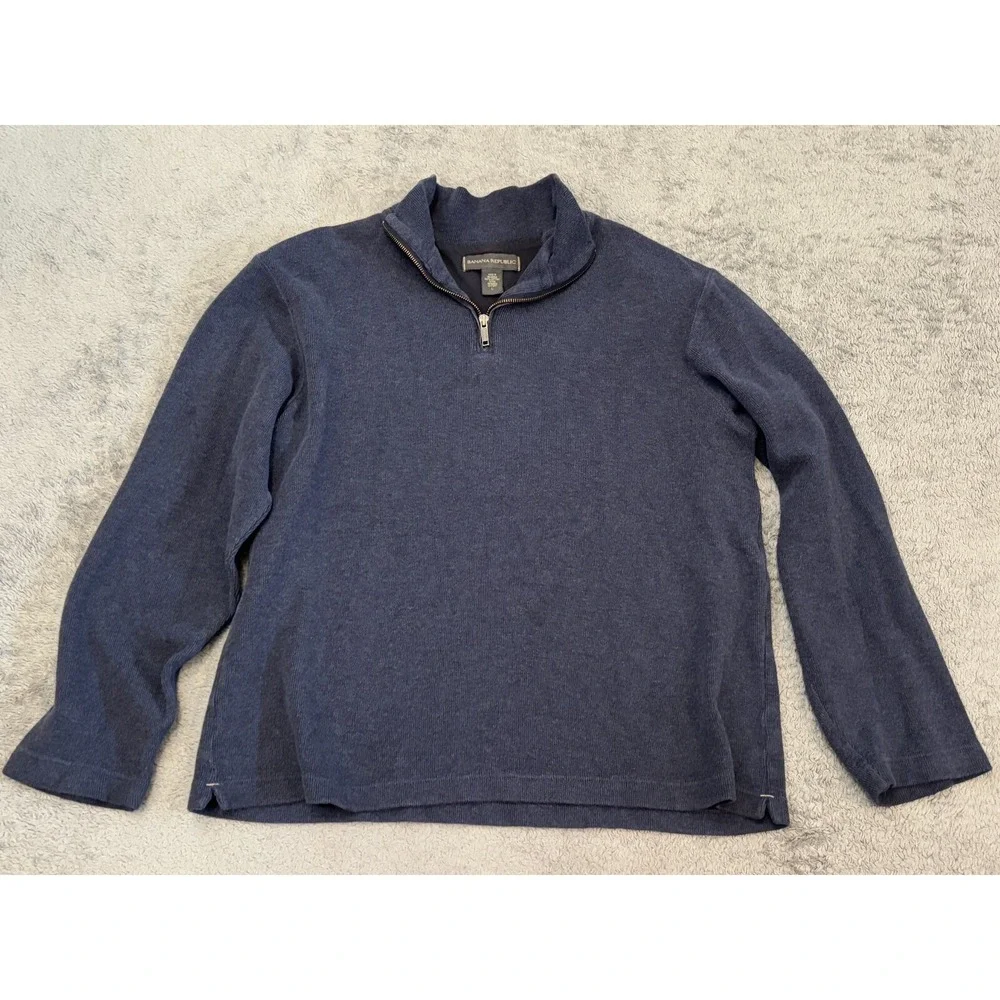 Banana Republic 1/4 Zip Pullover Sweater Mens Large Navy Blue Long Sleeve Casual