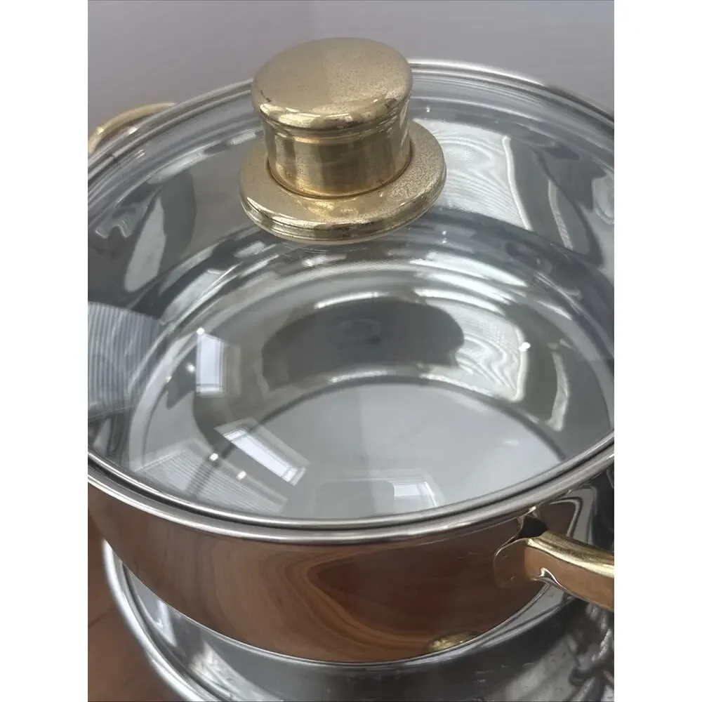 Command Performance Stainless/ Gold Buffet Cookware Set 3 Pots Lids & Warmer VTG