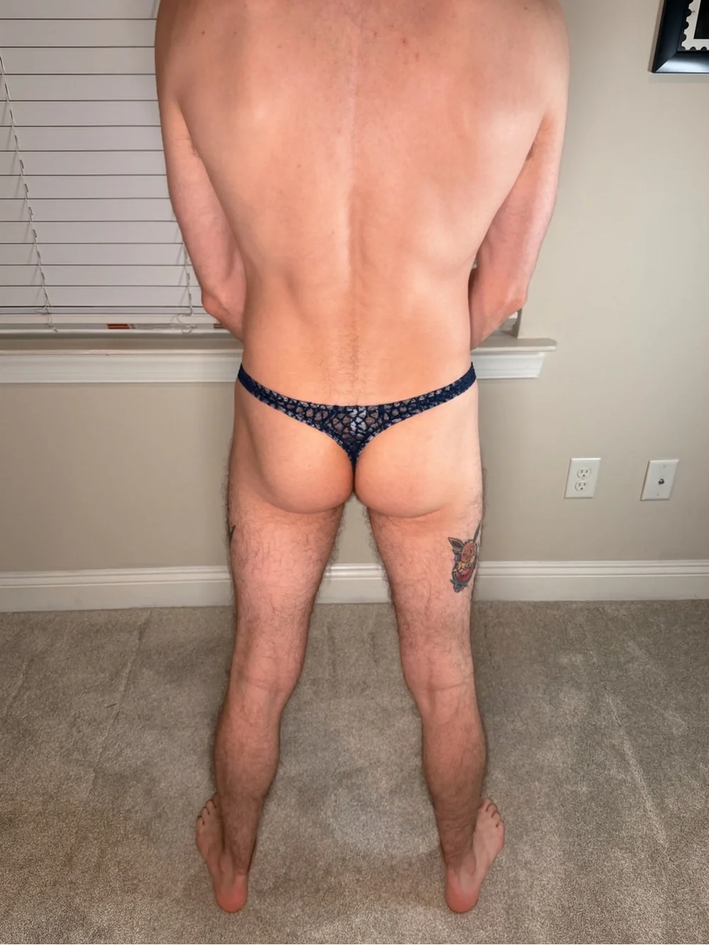 Men's Navy Blue  Lace Low-Rise Thong Underwear