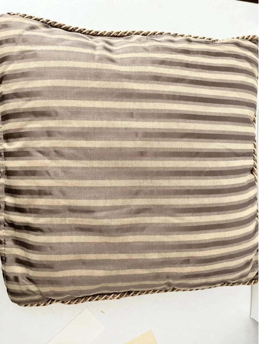 Blush Satin Stripe Double Sided Throw Pillow Rope Cording 16 x 16 Beige Brown