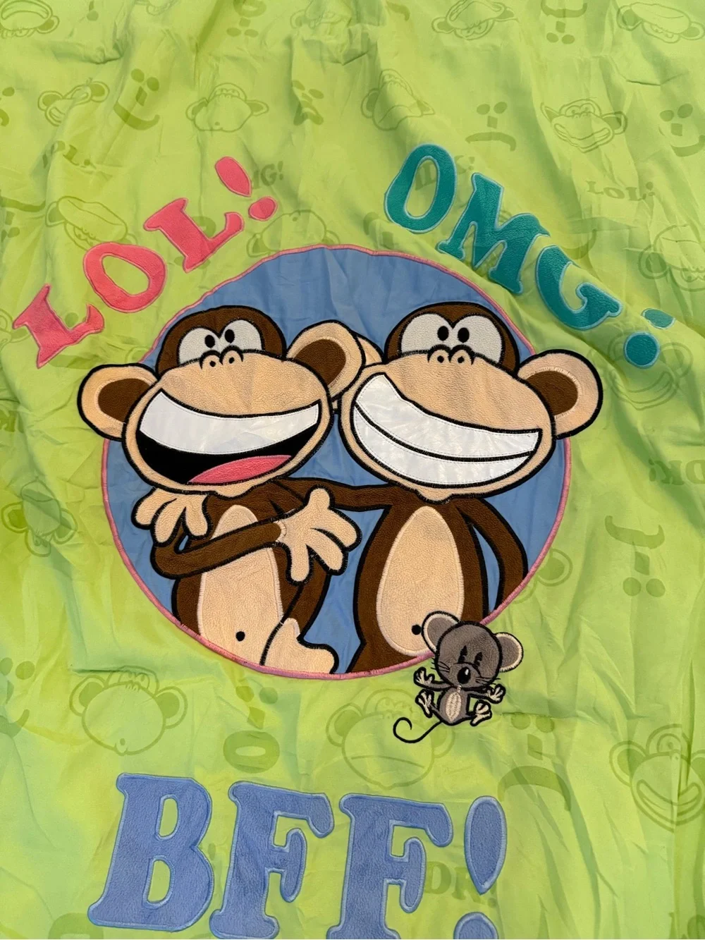 BFF! Lime Green Monkey Print Sleeping Bag Bbobby Jack VTG