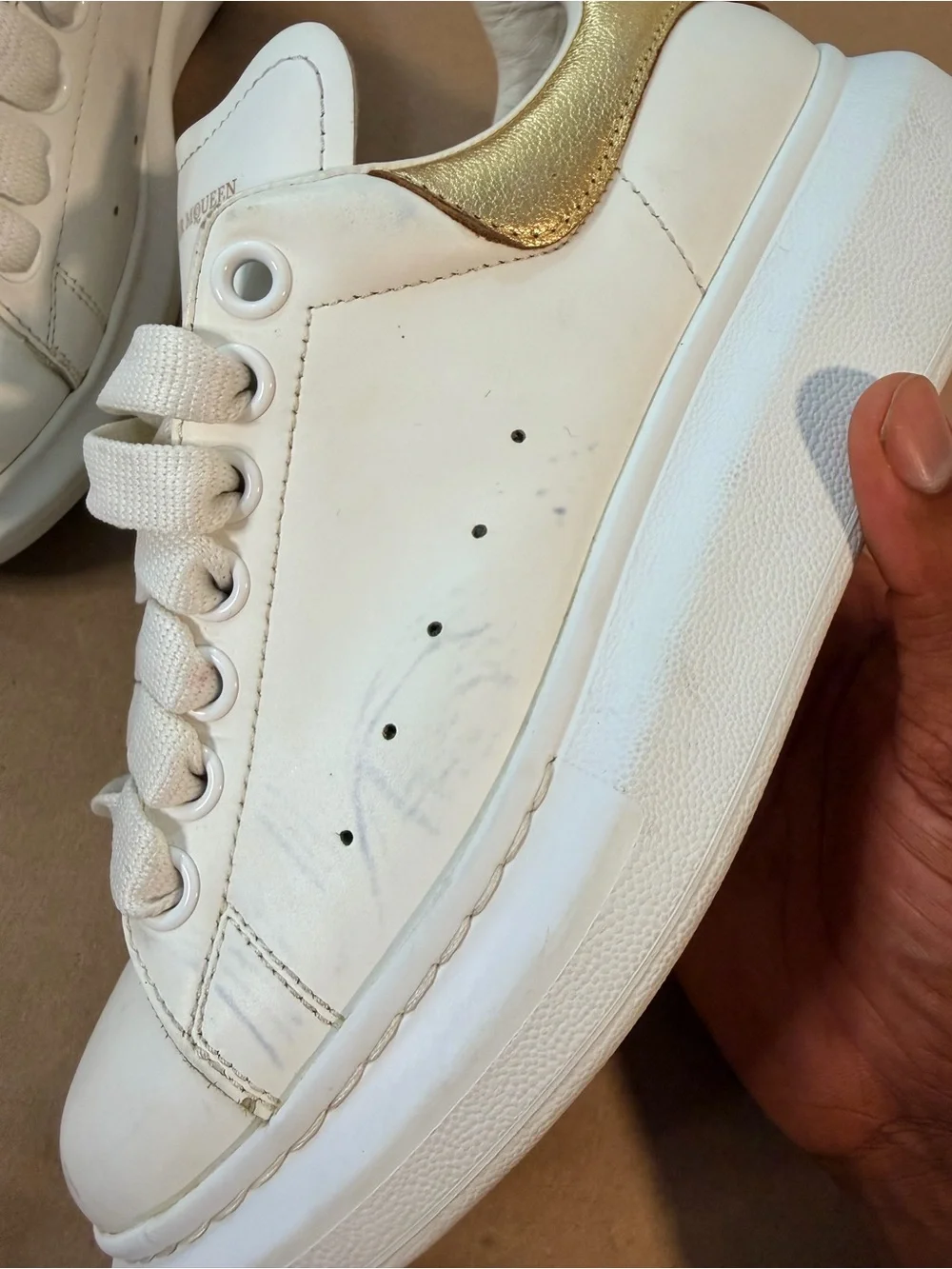 Alexander McQueen Oversized Sneakers White/Gold Leather