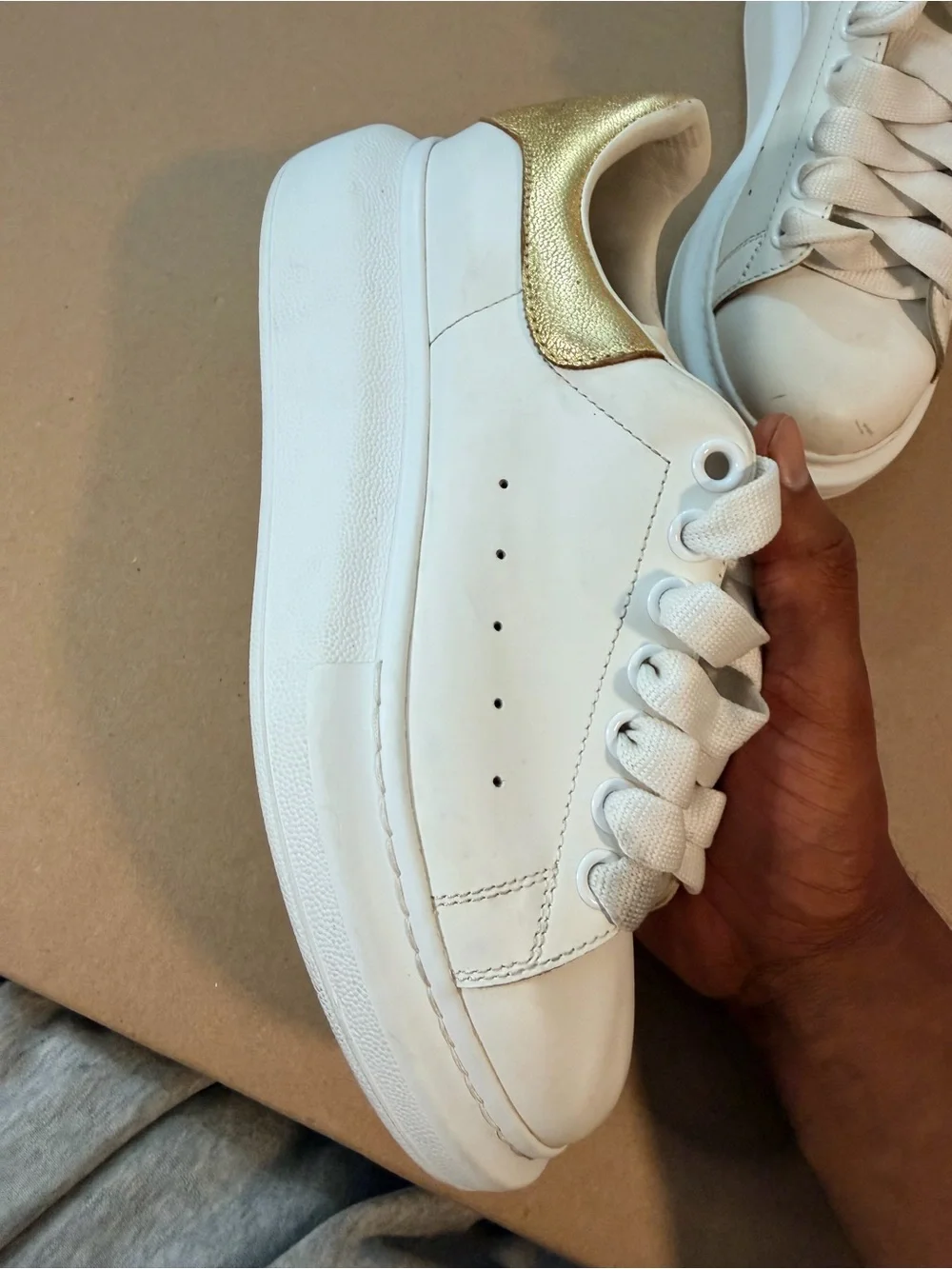 Alexander McQueen Oversized Sneakers White/Gold Leather