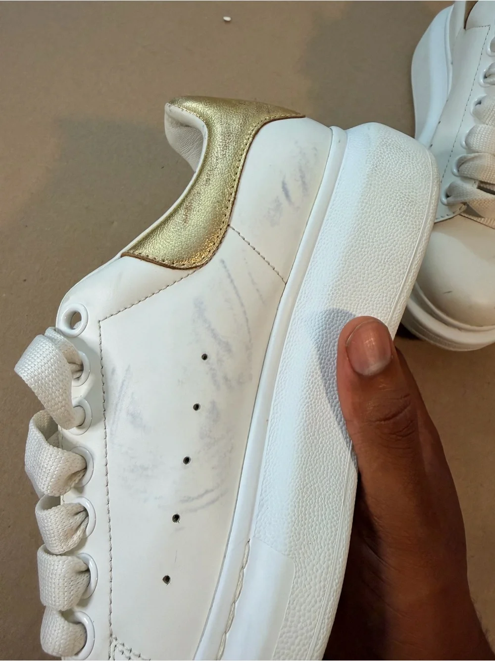 Alexander McQueen Oversized Sneakers White/Gold Leather