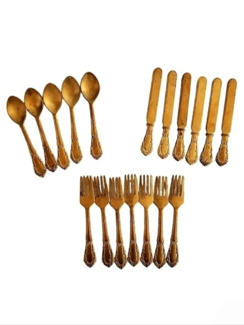 Raw Brass Miniature Forks, Knives & Spoon Stampings 17 Pieces