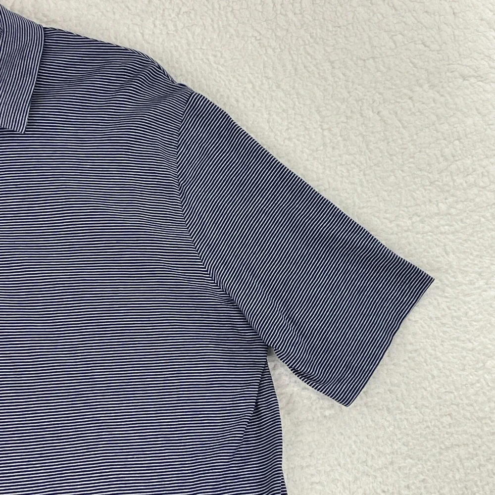 Ralph Lauren Blue White Stripe Golf Polo‎ Shirt Mens Short Sleeve Size Medium