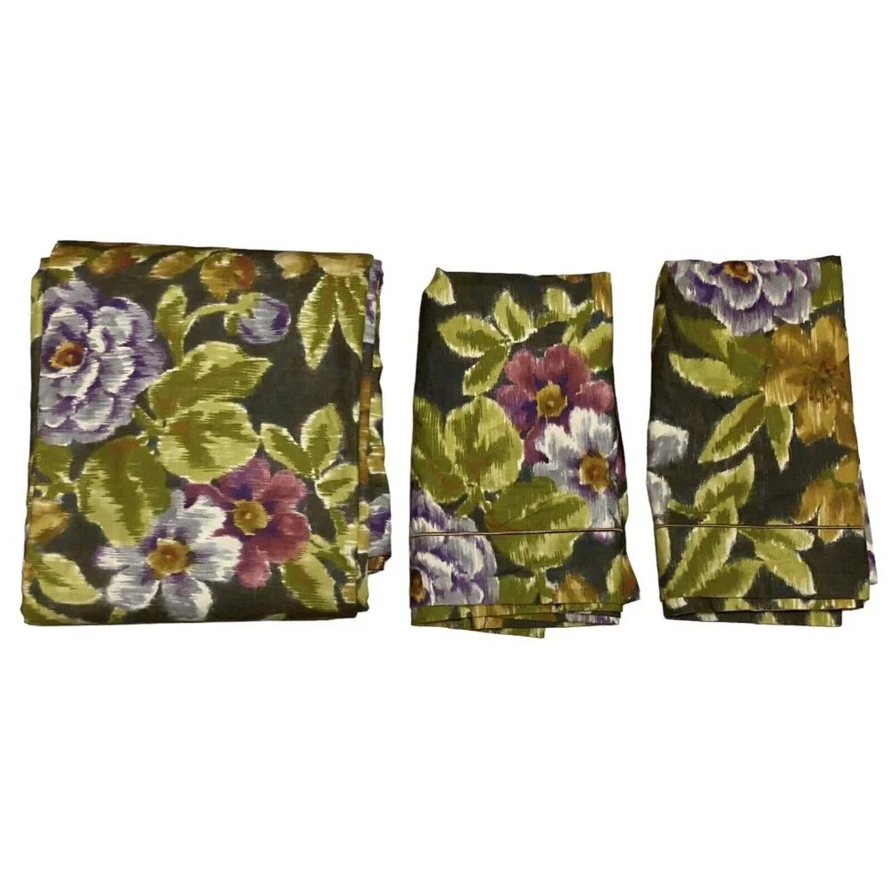 Cuddledown Duvet Cover Shams Set Floral King‎ Organic Cotton Purple
