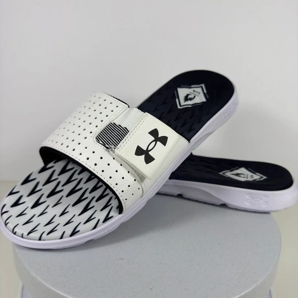 Under Armour‎ Mens Slides Perforated Comfort Sport White Black Fit Size 9